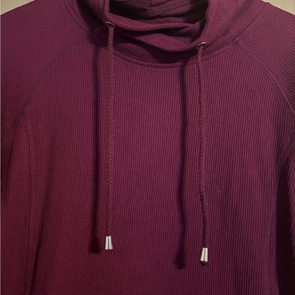 SOLD St. John’s Bay Raspberry Purple Cowl Neck Long Waffle Knit Pullover Large - Picture 2 of 5